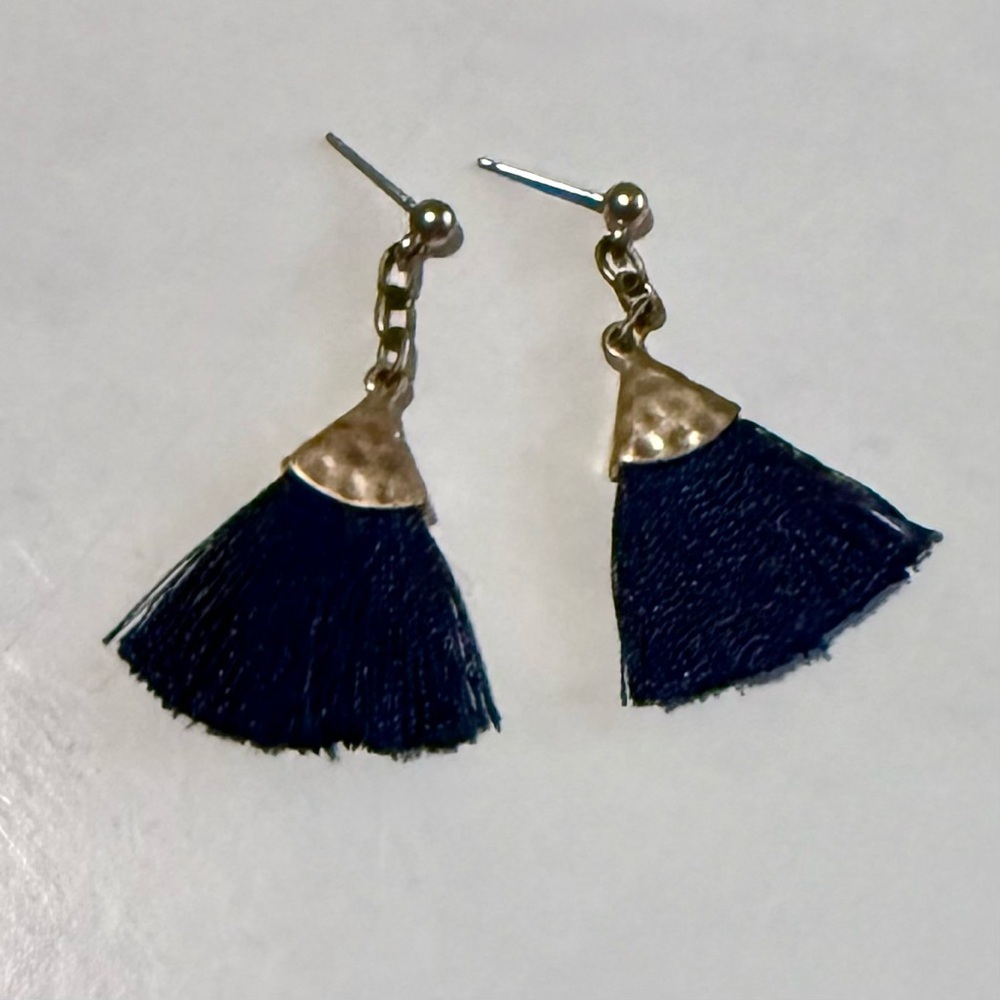[5x$25] ⭐️ Boho Black Gold Tassel Earrings Statement Jewelry Triangle Fringe